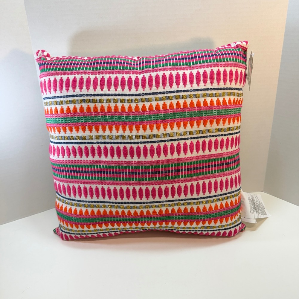 Ashland Decorative Pillow 16x16 Multicolor Dia De Los Muertos Woven Boho NEW